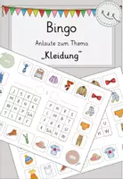 Vorschau - Stationenlernen - Bingo, Anlautspiel zum Thema "Kleidung" - Deckblatt