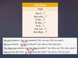 Vorschau - Präsentationen/Tafelbilder - The Verb "to be" in English; Present Simple, Positive, Negative, Questions - Seite 3