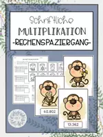 Vorschau - Arbeitsblätter - Schriftliches Multiplizieren - mit zweistelligem Faktor (Rechenspaziergang) - Affen - Deckblatt