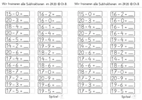 Vorschau - Arbeitsblätter - Trainingsheft Subtraktionen im ZR 20 ZE - E = ? - Seite 3