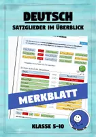 Vorschau - Arbeitsblätter - Merkblatt: Satzglieder im Überblick (Übersicht) - Deckblatt