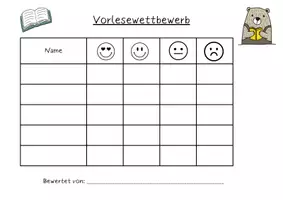Vorschau - Arbeitsblätter - Bewertung Vorlesewettbewerb - Deckblatt