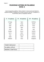 Vista previa - Evaluación - Evaluación de lectura de palabras: fluidez y velocidad lectora. 10 niveles - página 1