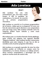 Vista previa - Tarjetas / Manipulativos - Mujer y Ciencia: Ada Lovelance 3 niveles comprensión lectora + actividades - página 1