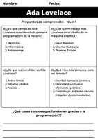Vista previa - Tarjetas / Manipulativos - Mujer y Ciencia: Ada Lovelance 3 niveles comprensión lectora + actividades - página 2