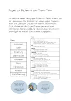 Vorschau - Fördermaterial/Inklusion - Fragen für Recherche-Plakate zum thema Tiere - Deckblatt