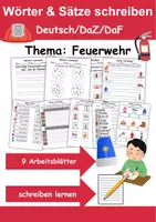 Vorschau - Arbeitsblätter - Feuerwehr Wörter und Sätze schreiben DaZ/DaF, deutsch - Deckblatt