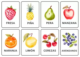Vista previa - Tarjetas / Manipulativos - Flashcards de frutas en acuarela - Portada