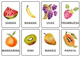 Vista previa - Tarjetas / Manipulativos - Flashcards de frutas en acuarela - página 1