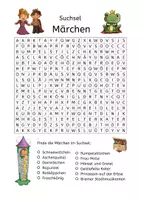 Vorschau - Arbeitsblätter - Suchsel Märchen / Buchstabengitter - bunt und schwarz-weiß - Deckblatt