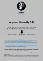 Vorschau - Unterrichtsreihen - Argumentieren (E 8): Brief an SL - Laufen für Afrika - Deckblatt