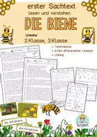 Vorschau - Stationenlernen - Erster Sachtext die Biene, Honigbiene Lesetext, Leseverständnis 2.Klasse, 3.Klasse - Deckblatt