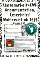 Vorschau - Test - Klassenarbeit - Leserbrief - Wahlrecht ab 16 - mit Erwartungshorizont - Deckblatt