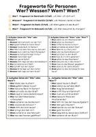 Aperçu - Feuilles d'exercices - Allemand - Mots interrogatifs pour les personnes dans 4 cas - Wer? Wessen? Wem? Wen? - Page 2