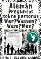 Vista previa - Hojas de trabajo - Alemán - Palabras interrogativas para personas en los 4 casos - Wer? Wessen? Wem? Wen? - Portada