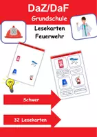 Vorschau - Arbeitsblätter - Lesekarten Feuerwehr schwer - DaZ/DaF, Deutsch (Grundschule) - Deckblatt
