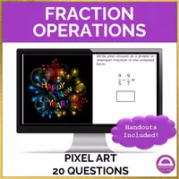 anteprima - Esercizi - Capodanno | Operazioni con le frazioni Pixel Art 🇬🇧 - Pagina di copertina