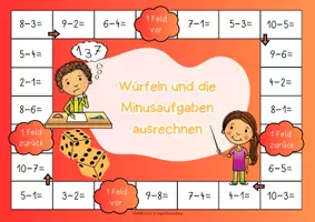 Vorschau - Spiele - Mathe Brettspiel "Minusaufgaben bis 10": Mathematik Klasse 1 | Mathe Spiele Klasse 1 | Subtraktion bis 10 - Seite 3