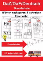 Vorschau - Arbeitsblätter - Wörter nachspuren und schreiben Feuerwehr - DaZ/DaF/Deutsch - Deckblatt
