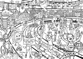 Vorschau - Mal- und Bastelvorlagen - Bildkarte Wimmelbild „Olympische Spiele“ / Olympia Olympiade - Seite 2