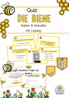 Vorschau - Stationenlernen - Die Biene Quiz, Kinderquiz Honigbiene Interaktiv und Fragekarten Unterrichtsmaterial - Deckblatt