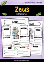 Vorschau - Arbeitsblätter - Steckbrief Zeus - Griechische Götter - Deckblatt