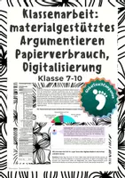 Vorschau - Test - Klassenarbeit+EWH - Materialgestütztes Argumentieren - Papierverbrauch - Deckblatt