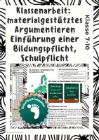 Vorschau - Test - Klassenarbeit+EWH, materialgestütztes Argumentieren, Schulpflicht, Bildungspflicht - Deckblatt