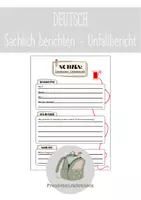 Vorschau - Arbeitsblätter - Sachlich berichten - Unfallbericht - Schreibplan - Deckblatt
