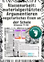 Vorschau - Test - Klassenarbeit+EWH, materialgestütztes Argumentieren - Vegetarisches Schulessen - Deckblatt