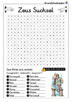 Vorschau - Arbeitsblätter - Zeus Suchsel - Buchstabengitter Griechische Götter - Seite 1