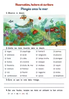 Aperçu - Feuilles d'exercices - CP, CE1 : Observation, lecture et écriture. Plongée sous la mer - Page 1