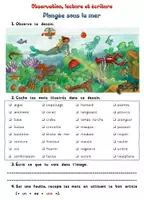 Aperçu - Feuilles d'exercices - CP, CE1 : Observation, lecture et écriture. Plongée sous la mer - Page de couverture