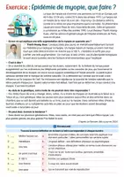 Aperçu - Feuilles d'exercices - Texte et exercices FLE B1 - Épidémie de myopie, que faire ? (santé) - Page 1