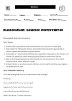 Vorschau - Arbeitsblätter - Klassenarbeit Gedichte interpretieren im Fach Deutsch - Deckblatt