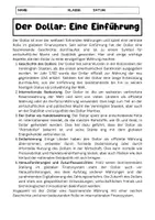 Vorschau - Arbeitsblätter - Der Dollar Geschichte und Finanzsystem - 6 Fragen zum Text - Seite 1