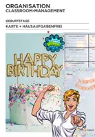 Vorschau - Lehrpläne/Lehrermaterial - Organisation: Geburtstag - Geburtstagskarte von der Klasse + Hausaufgaben-Frei-Gutscheine - Deckblatt