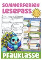 Vorschau - Arbeitsblätter - Pfauklasse Sommerferien Lesepass Klassentier Pfau - Deckblatt