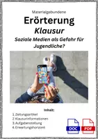 Vorschau - Arbeitsblätter - Klausur - Textgebundene Erörterung - Soziale Medien als Gefahr für Jugendliche? - Deckblatt