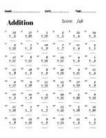 Aperçu - Tests - Free Math Addition and Subtraction Worksheets Within20-1st Grade Math Facts - Page 1
