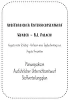 Vorschau - Stundenentwürfe - Ausführlicher Unterrichtsentwurf | Lehrprobe | Wunder R.J. Palacio Tagebucheintrag - Deckblatt