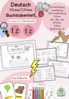 Vorschau - Unterrichtsreihen - Buchstabenheft Wörter tz Laute 1.Klasse, 2.Klasse Rechtschreibung - Deckblatt