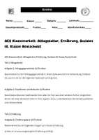 Vorschau - Arbeitsblätter - AES Klassenarbeit (8. Klasse Realschule) Alltagskultur, Ernährung, Soziales - Deckblatt