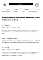 Vorschau - Arbeitsblätter - AES Klassenarbeit: 9. Klasse - Alltagskultur, Ernährung, Soziales - Deckblatt