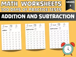 Aperçu - Feuilles d'exercices - Addition and Subtraction Worksheets, 100 days of practice tests, 2nd Grade Math - Page de couverture