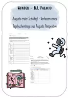 Vorschau - Arbeitsblätter - Wunder R.J. Palacio - Verfassen eines Tagebucheintrags | Lehrprobe - Deckblatt