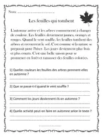 Aperçu - Feuilles d'exercices - Compréhension de lecture - Automne (10 textes) - Page de couverture