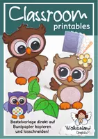 Vorschau - Mal- und Bastelvorlagen - Eulen Fensterbild: Bastelvorlage für den Kunstunterricht Klasse 1-4 (Herbstdeko & Winter / Vögel im Wald / Papier-Schablonen) - Deckblatt