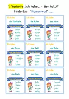Vorschau - Spiele - Wortarten finden * Nomen * * Namenwort * Ich habe.. Wer hat...? - Deckblatt