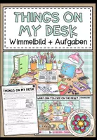 Vorschau - Arbeitsblätter - School Things / Schulsachen – Wimmelbild mit There is/are & Prepositions | Englisch 3.–5. Klasse - Deckblatt